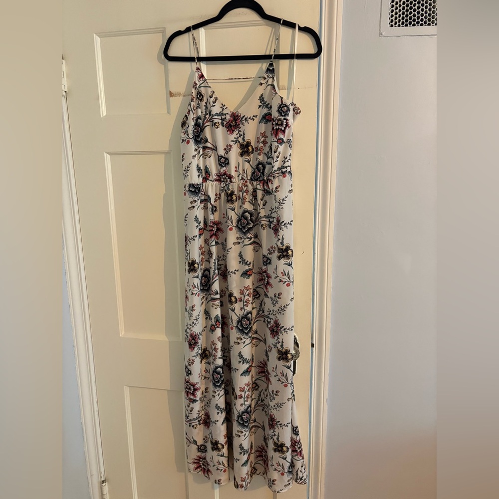 LOFT Floral Print Maxi Dress - White and Blue